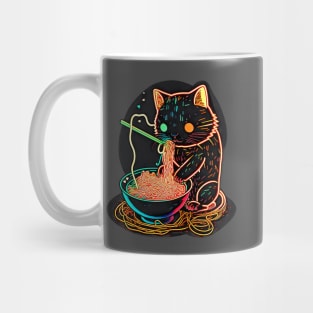 Neon Cat Eating Ramen Mug